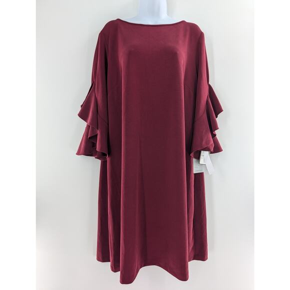 Taylor Velvet Dress Wine Red with Flutter Sleeves - Picture 1 of 12